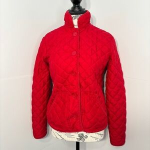 Chaps Women's sz S Red Quilted Puffer Jacket Pockets Buttons High Neck